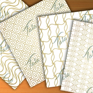 Digital Paper Pack White&gold,abstract Geometric Seamless Pattern,gold ...