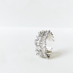 Silver Cubic Zirconia Half Infinity Baguette RING Emerald Two Rows Resizable Ring, One Size Fits All, Cocktail Ring, Rectangle Crystal