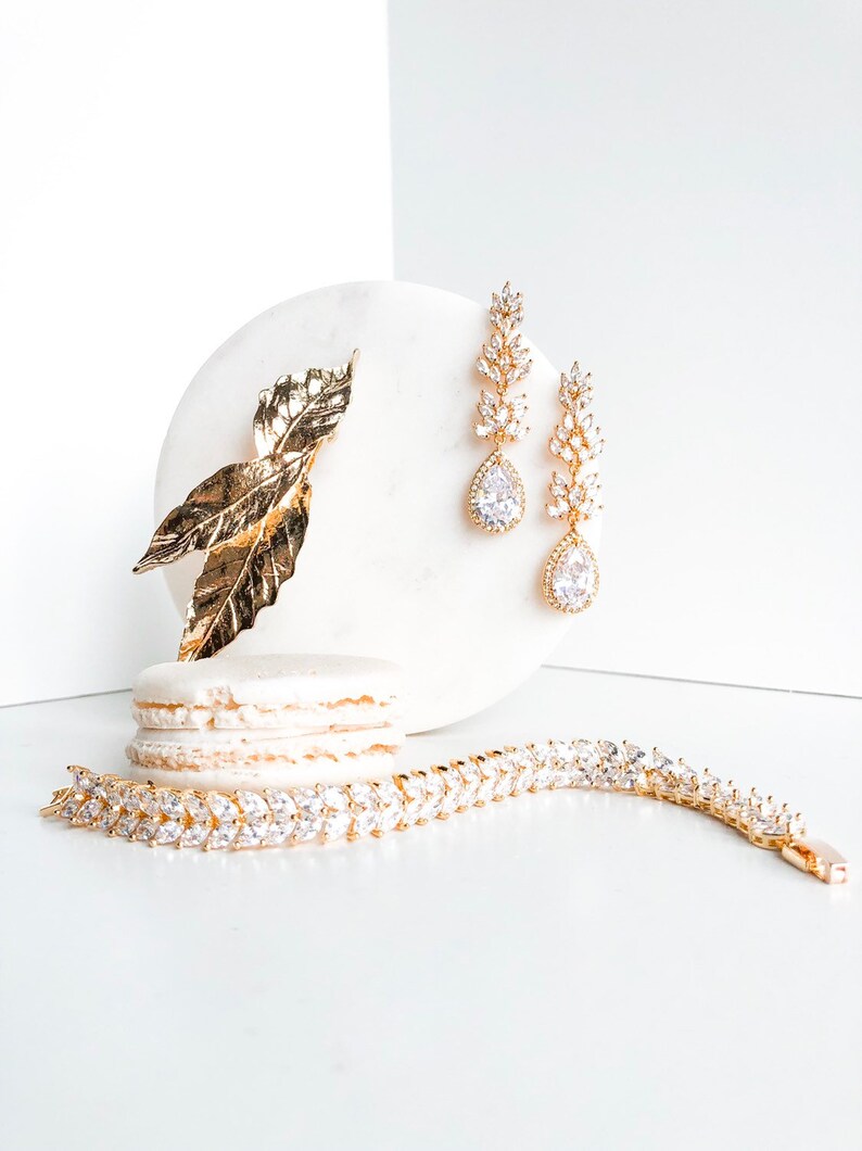 Bridesmaids Organic Shaped AAA Cubic Zirconia organic double row bracelet- GOLD Formal Occasions Mother of the Bride or Groom Bride