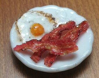 2 Pc Miniature dollhouse tiny Toast Egg Bacon meat food charm flatbacks New*