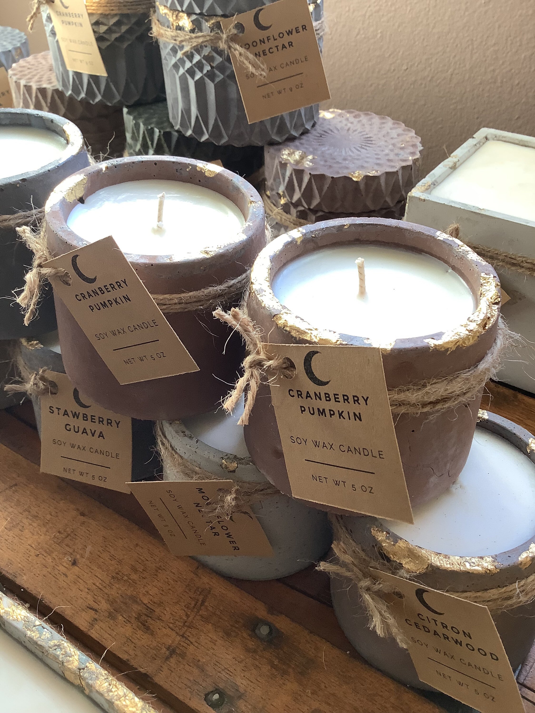 Handmade Soy Candle 5 Ounce Round Scented Candle Cement Vessel Etsy