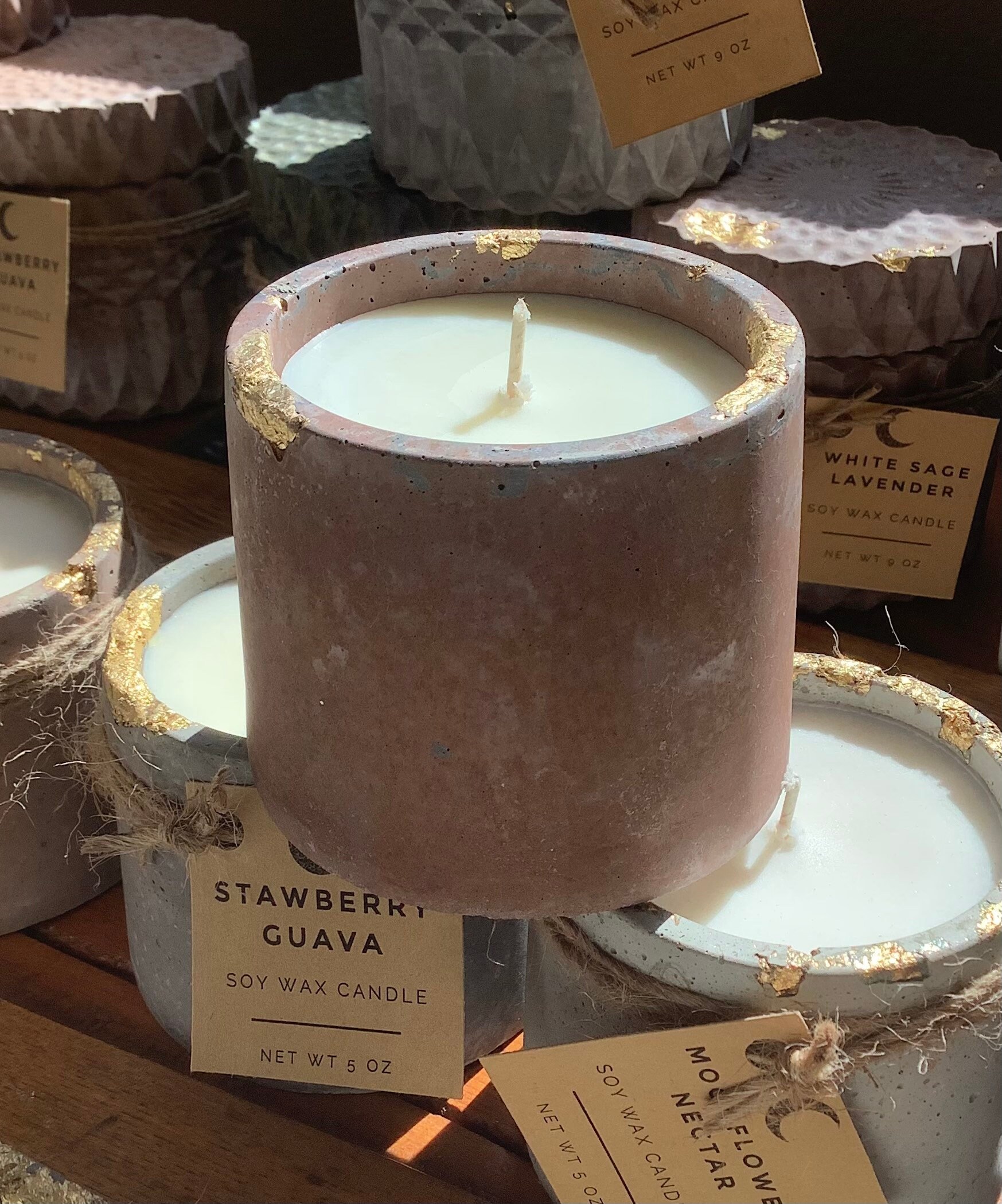 Handmade Soy Candle 5 Ounce Round Scented Candle Cement Vessel Etsy