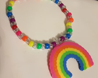 Gargantilla Kandi con purpurina perler arcoíris, estilo rave, PLUR, orgullo, emo, escena, accesorio de subcultura de moda kawaii