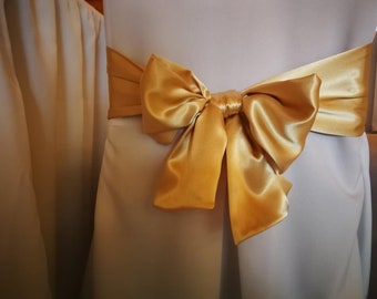 SET di 10 Oro Satin Satin Sashes Sedia Coprire Bow / Decorazione Wedding Party / doppio fiocco laterale per sedia / lussuosa sedia coprifi