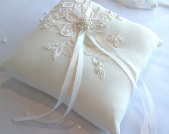 Ring Cushion, Wedding Pillow, Ring Bearer Cushion, Crepe Pillow, Ring Pillow, Ivory