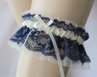 Navy Blue Garter, Wedding Garter, Lace Wedding Garter, Something Blue, Garter, Blue Garter, Bridal Garter, Navy Garter