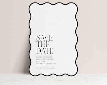 HAPPILY EVER AFTER | Printable Save the Date Template, Wavy, Instant Digital Download, Diy Invitations, Templett, Wave