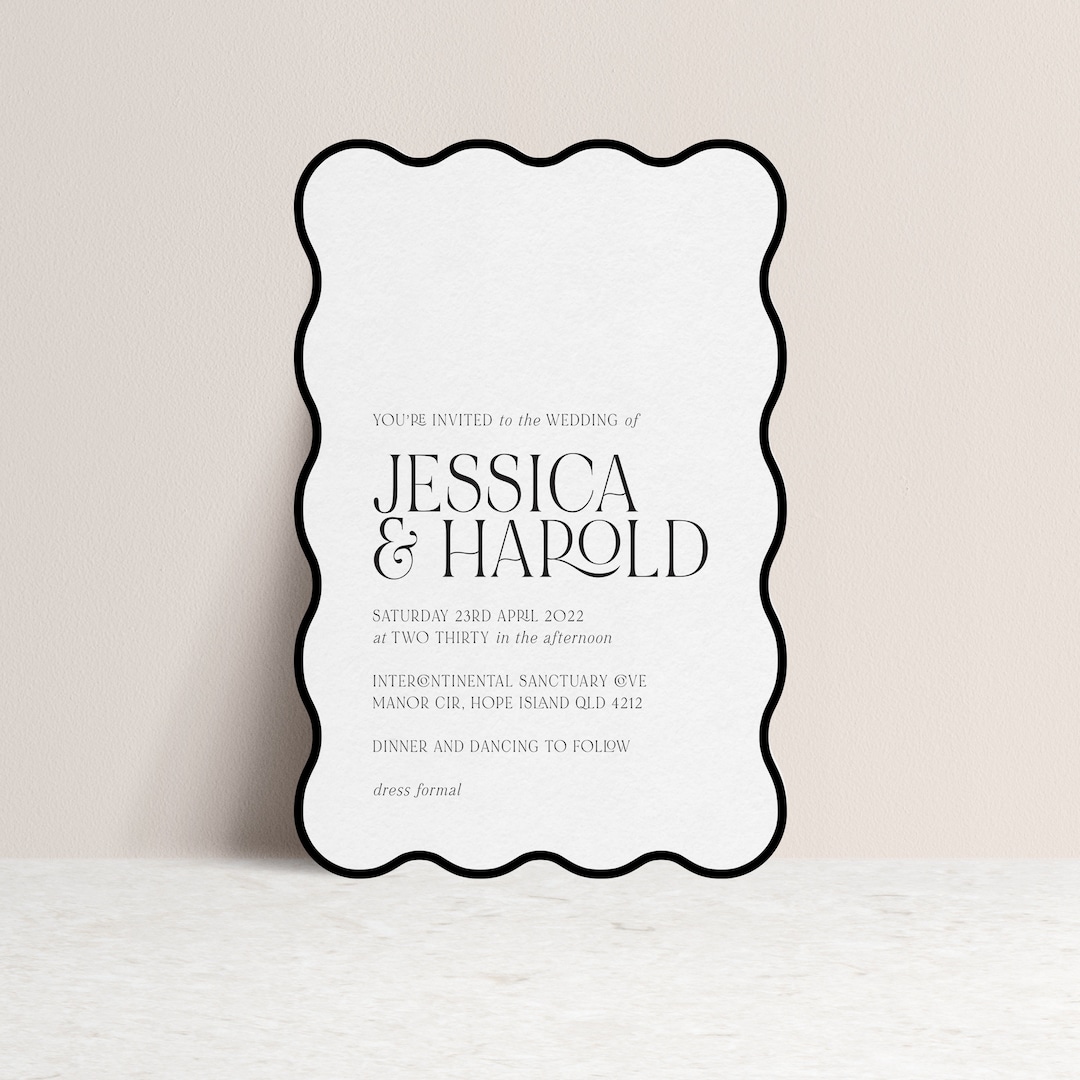 HAPPILY EVER AFTER Printable Wedding Invitation Template, Wavy, Instant Digital Download, Diy ...