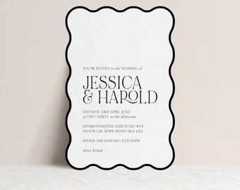 HAPPILY EVER AFTER | Printable Wedding Invitation Template, Wavy, Instant Digital Download, Diy Invitations, Templett, Wave