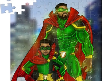 African American Super Hero Puzzle, The Protectors, Father and Son Puzzle, 120 Piece Puzzle, African American Puzzles, Black Super Heroes