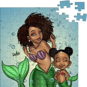 African American Mermaid Puzzle, Mommy and Me, African American Gift, 120 Piece Puzzle