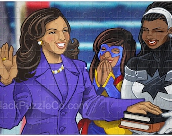 African American Fan Art 120 piece Puzzle, Black History Gift, Black Super Heroes, Black Women Puzzles, Madam Vice President, Sworn In