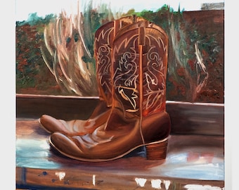 Cowboystiefel, Country Art, großes Ölgemälde, Country Gemälde, Stiefel Kunstwerk, Western Malerei, Cowboy Art, Western Ölgemälde
