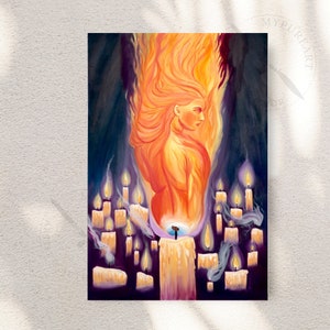 Fire Art, Woman Painting, Wall Art, Female Art Print, Oil Painting, Female Figure Art, Female Portrait, Canvas Print, Candle Painting