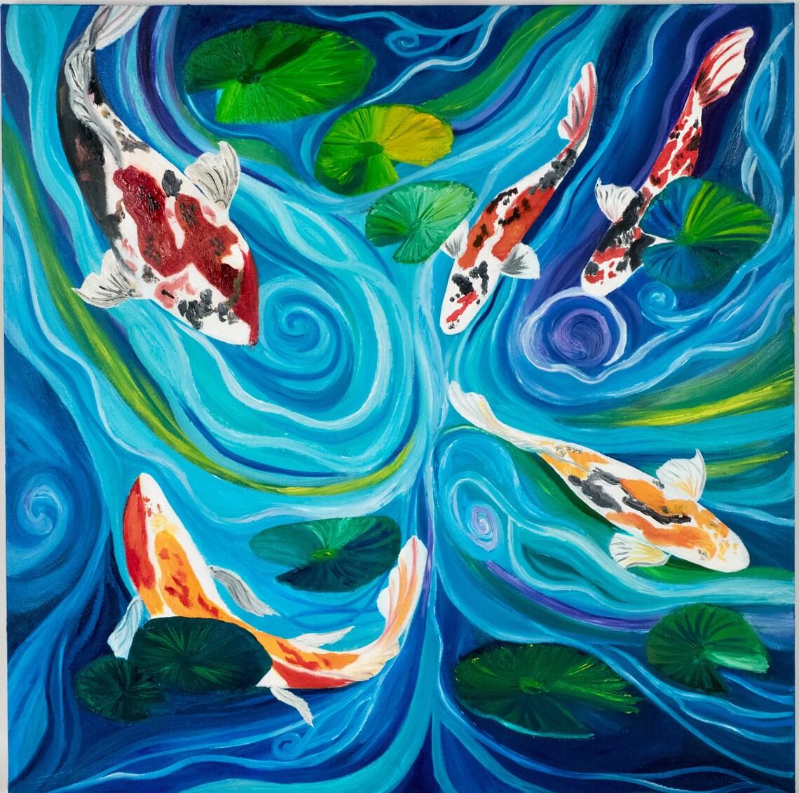 Koi Pond Oil Painting Original Painting of Koi Fish Etsy