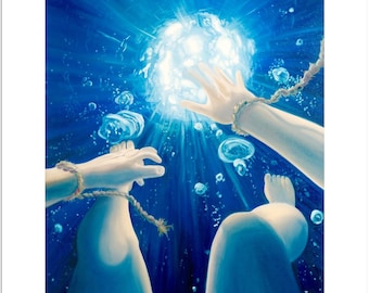 Ocean Art, Oil Painting, Underwater Art, bubbles, underwater painting, ocean storm, sea, fine art prints, free, nautical, freedom