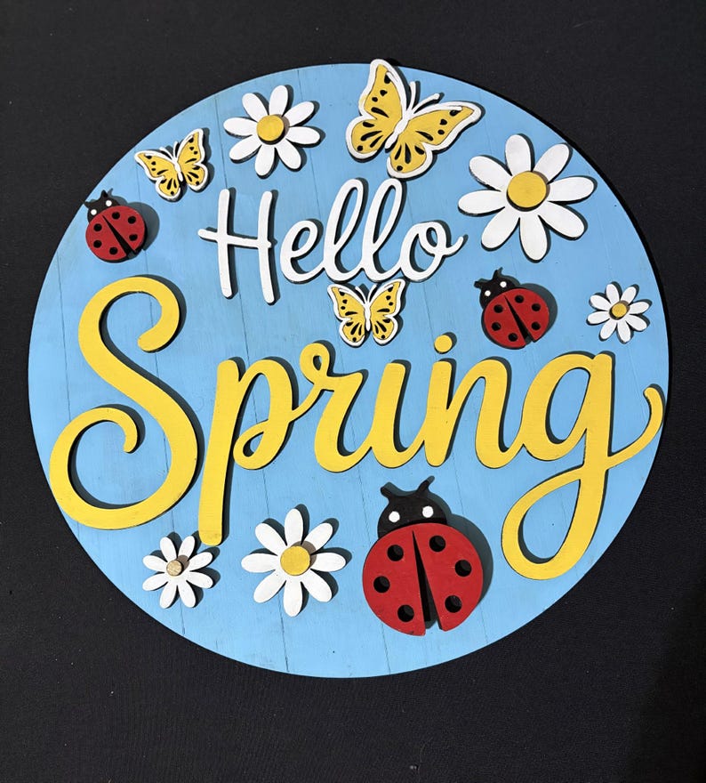Colorful Hello Spring Colorful Hello Spring Sign With Ladybugs, Butterflies and Flowers - Etsy