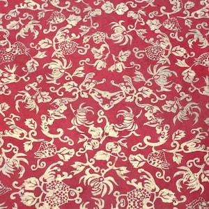 Papier Lokta fait main, papier népalais, papier cadeau fleur sauvage rouge or, papier artisanal