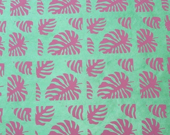 Handmade Lokta Paper Monstera green violet Wrapping paper handicraft bookbinding