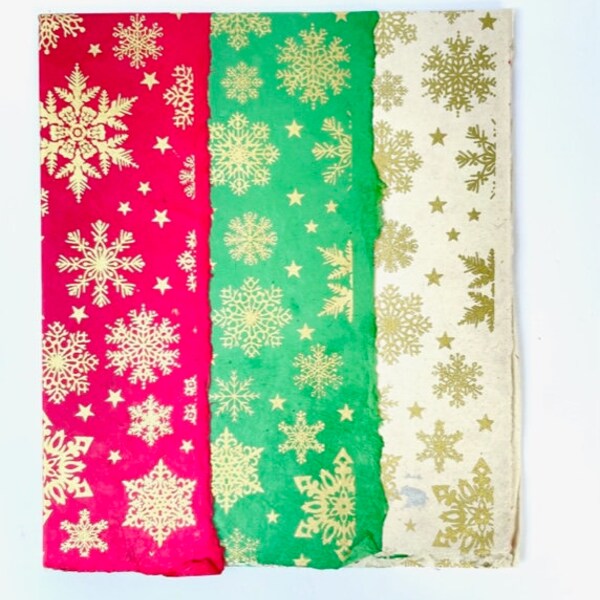 Set Loktapapier Nepalpapier 3 Designs Weihnachtspapier Schneeflocken