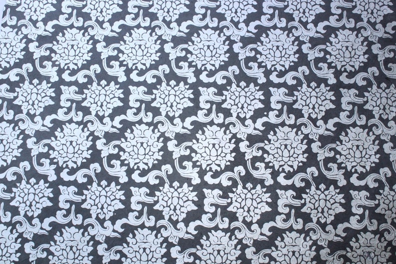 Handmade paper dark grey with silver flowers Wrapping paper handicraft image 1