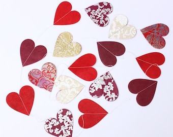 Garland Lokta paper hearts red, gold, white