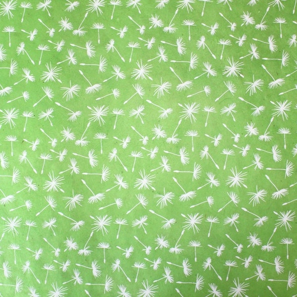 Handmade lokta paper green with white dandelions wrapping paper gift paper handicraft