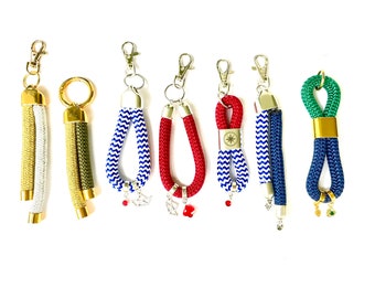Schlüsselanhänger Taschenanhänger aus Segeltau mit Anhänger gold oder silber