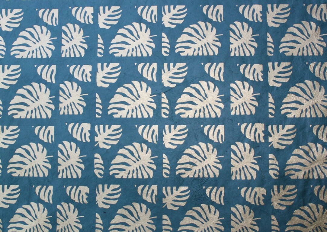 Handmade paper Monstera green gold gift wrapping paper lokta paper