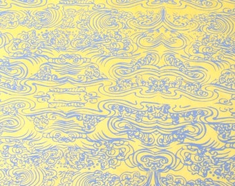 Handmade lokta paper yellow with blue wave pattern wrapping paper gift paper