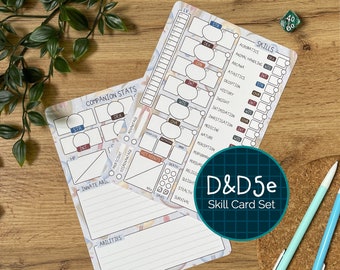 Cleric A5 D&D5e Skill Card Set – rollables card, ttrpg specific info, class abilities, companion card