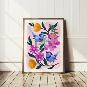 Flowers and birds print A5 / A4 / A3 Wall art image 1