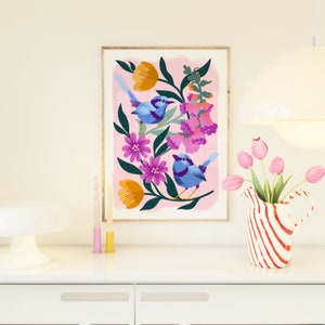 Flowers and birds print A5 / A4 / A3 Wall art image 7