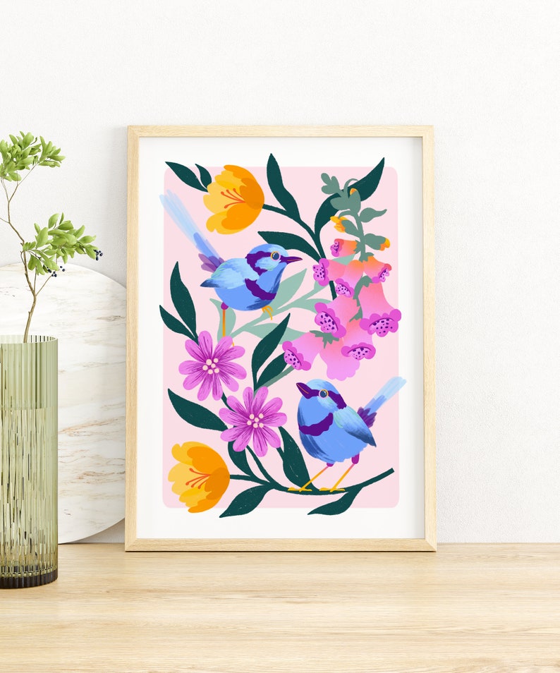 Flowers and birds print A5 / A4 / A3 Wall art image 3