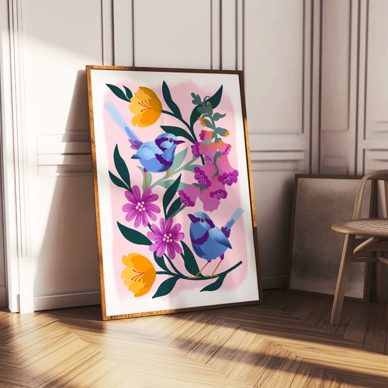 Flowers and birds print A5 / A4 / A3 Wall art image 8