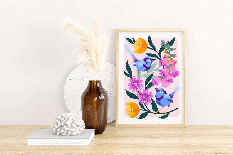 Flowers and birds print A5 / A4 / A3 Wall art image 4