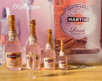 Dollhouse Miniature Assorted Red Wine on Tray with 2 Filled Glasses 1:12 scale