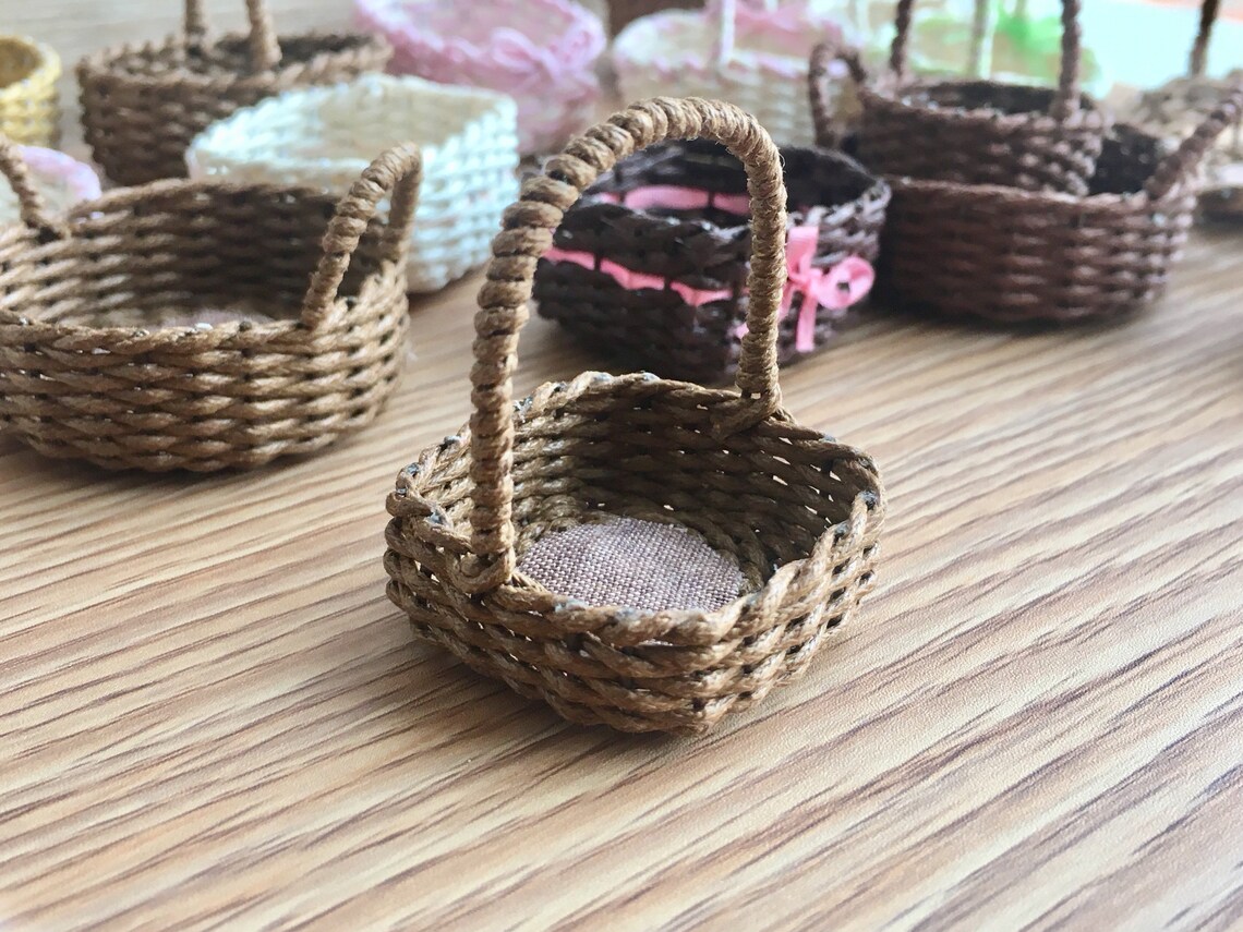 Basket wicker miniature for dolls doll house. Handmade. | Etsy