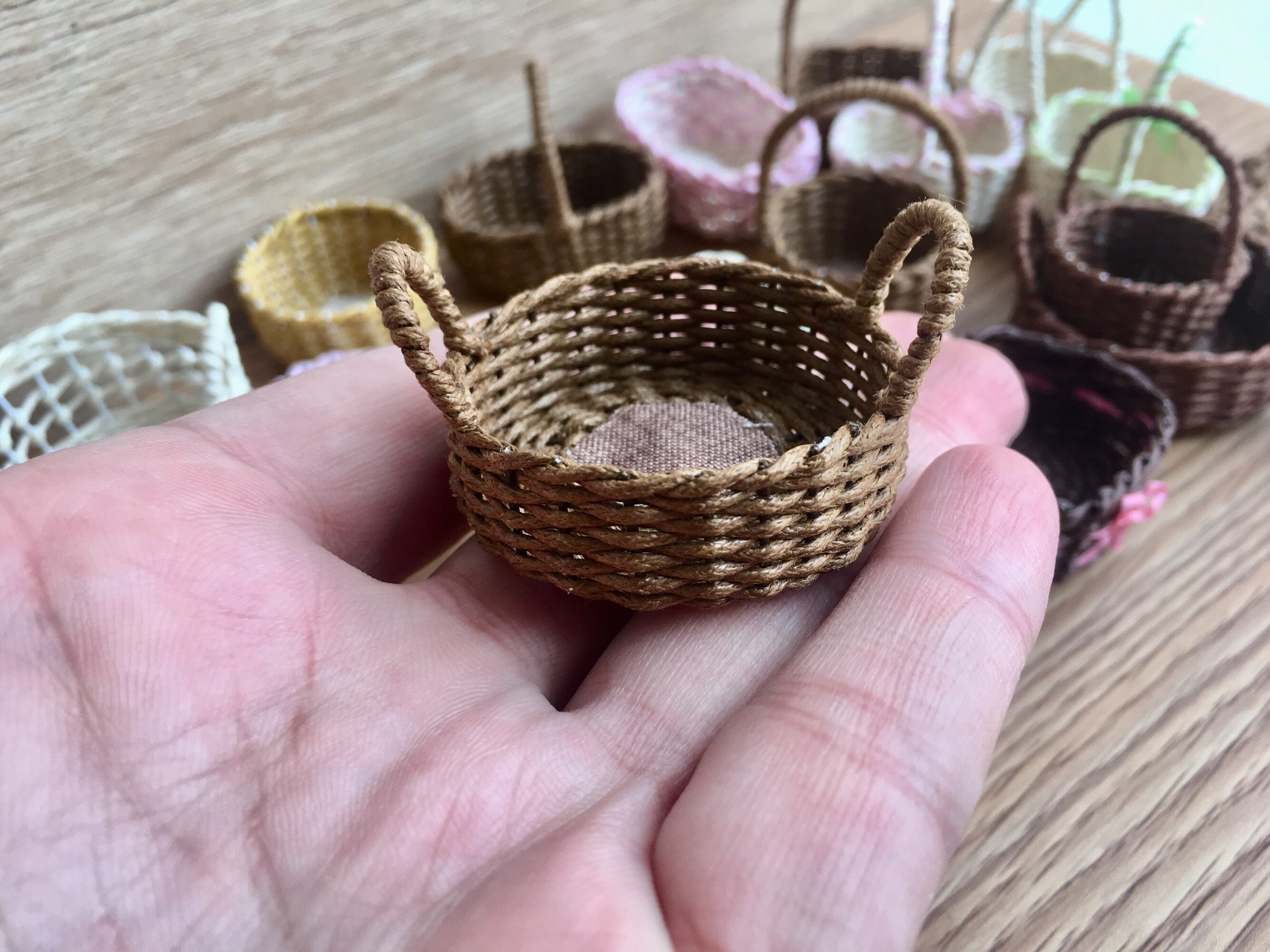 Basket wicker miniature for dolls doll house. Handmade. Etsy