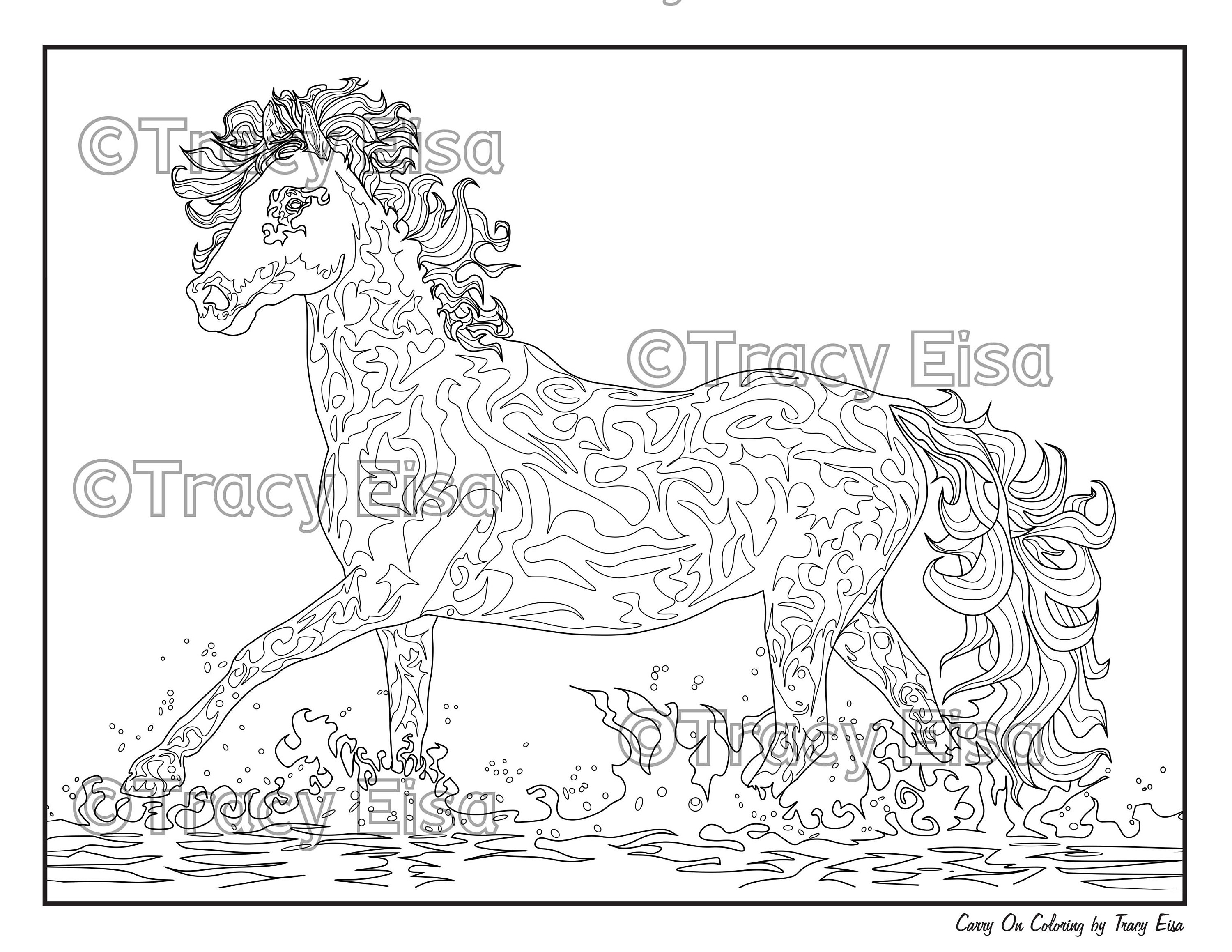 Water Baby Horse Line Art Horse Coloring Page, PRINTABLE, DIGITAL