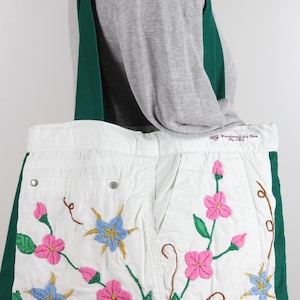 Große handgemachte Upcycled gestickte Blumen große Tote-Schultertasche