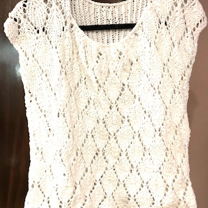 Hand Knit Cotton Blouse: Leaf Pattern, Summer/Fall Top