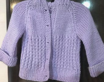 baby hand knit sweater with hood 12-18m color lavender