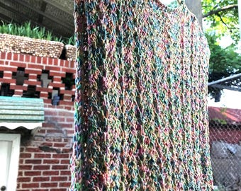 Hand Knit V-Neck Beach Cover Up: Cotton Sparkle Yarn Resort Wear