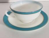 Vintage PYREX Turquoise Blue Aqua Trim 5 Sets Cups and Saucers vintage pyrex tableware teacups tea sets