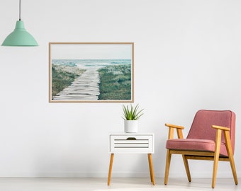 Fotografía de un sendero costero en la playa: Arte mural de paisaje oceánico (descarga digital)