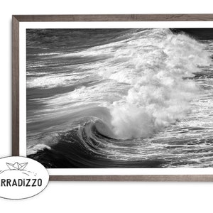 Impressão fotográfica de ondas do mar, download instantâneo, espuma do mar em preto e branco, arte de parede com ondas do mar, decoração de casa com água do mar, arte costeira para impressão