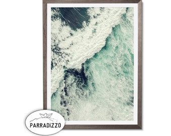 Sea Storm Photography Print: Blue Ocean Waves Wall Art (Digital Download)