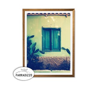 Cactus In Front Of A House Print, Green House Print, Instant Download, Digital Print, Green Windows, Framed Art, Printable Art, Cactus Print