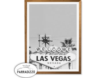 Black And White Las Vegas Sign Digital Print, Welcome To Fabulous Las Vegas Wall Art Instant Download, Textured Background Large Poster